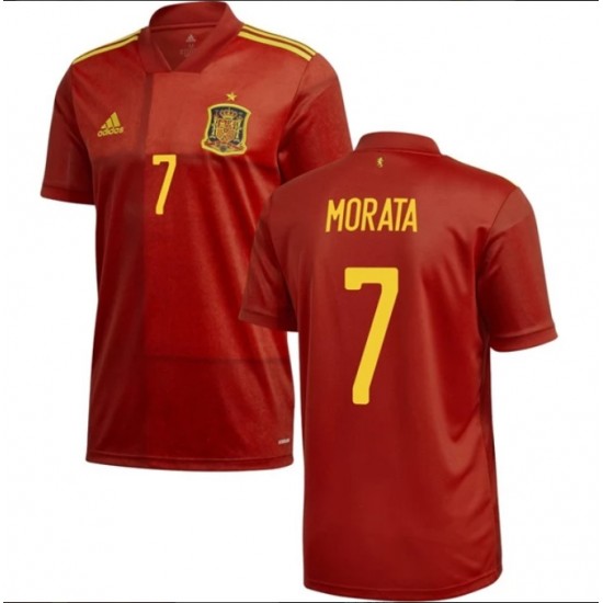 Camisola Espanha Morata 7 Equipamento Primeiro Euro 2020 Manga Curta
